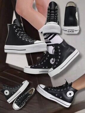 Converse Chuck Taylor All-Star Women's Lift Platform Black Leather Hi-Tops